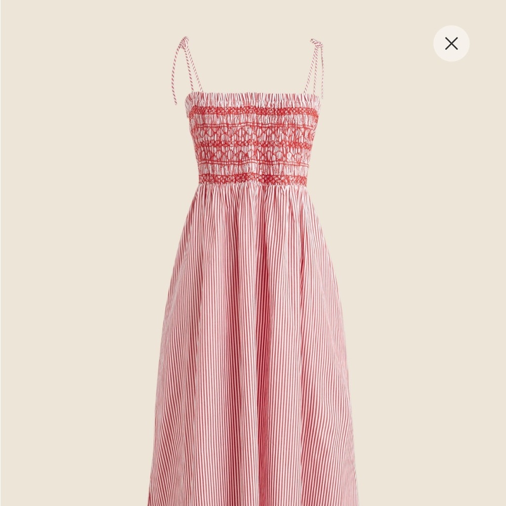 J.Crew Striped Red Poplin Smocked Dress